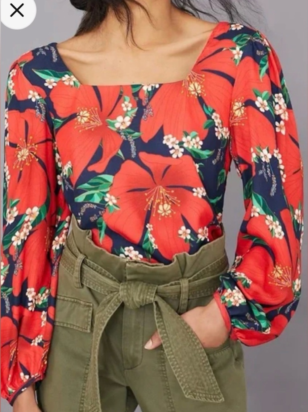Anthropologie Farm Rio Anouk Floral Blouse Red Sz M